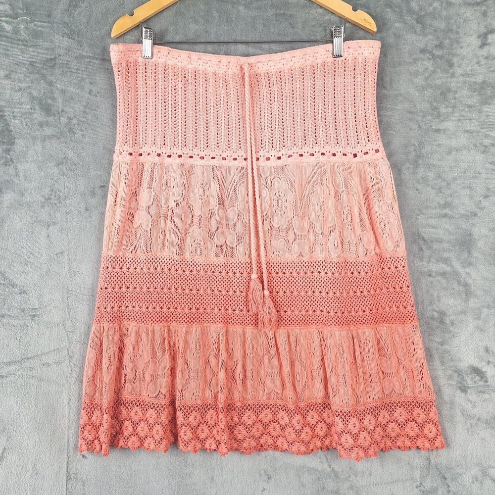 Ultra Pink Skirt Large Pink Ombre‎ Crochet Lace Cottagecore Boho Hippie Festival